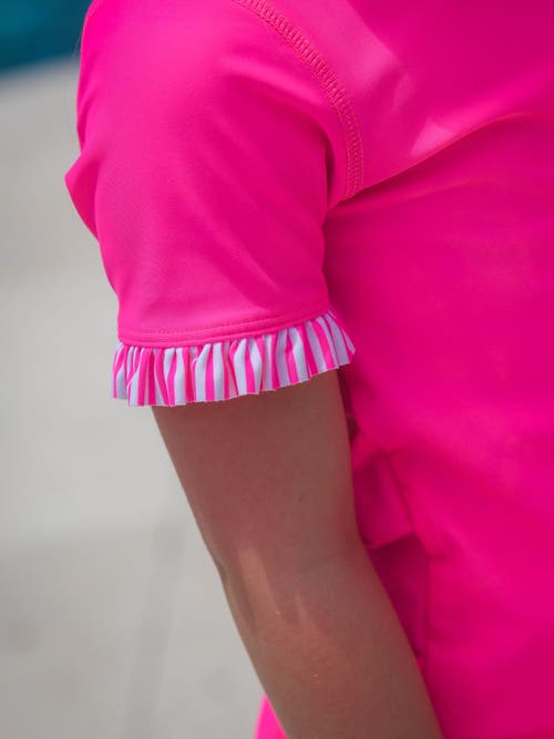 Rufflebutts Girls Short Sleeve Ruffle Upf50+ Rash Guard Skirted 2-piece In Pink