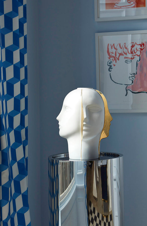 Jonathan Adler Atlas Split Vase In White/gold