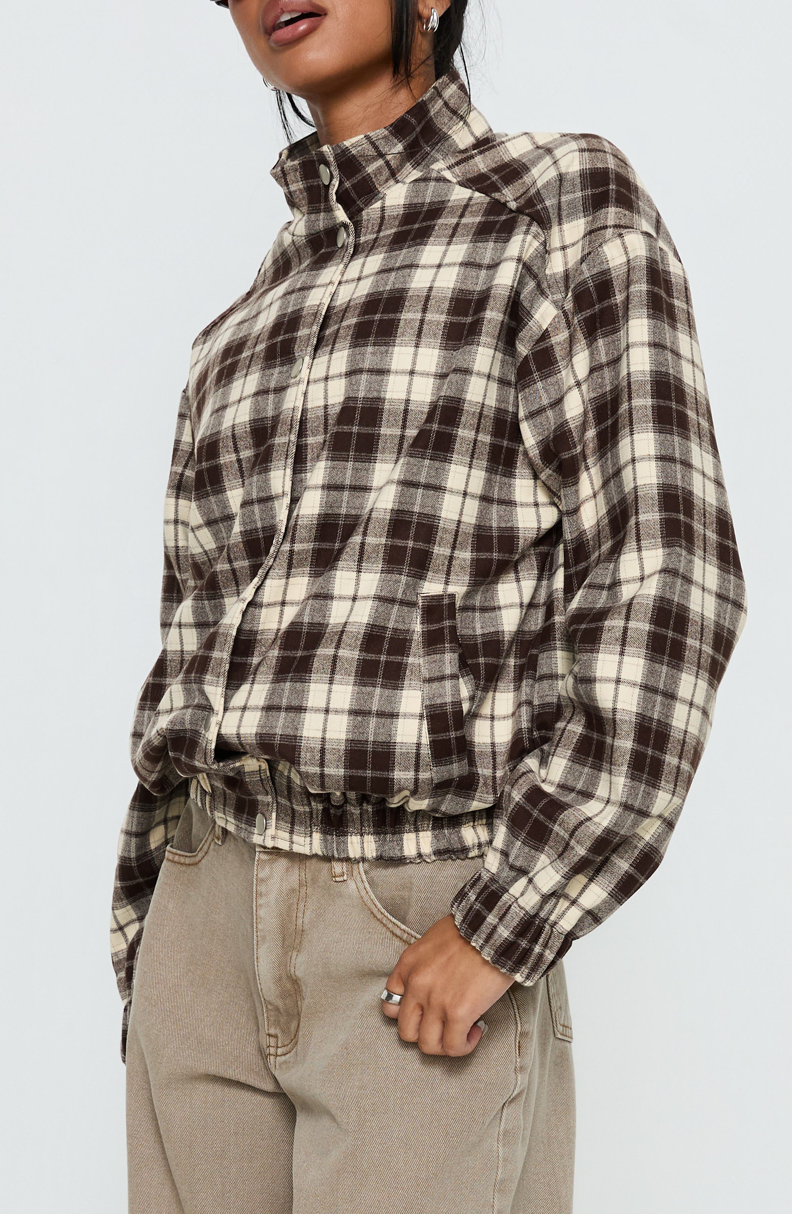 Princess Polly Khodana Plaid Funnel Neck Jacket (Women) | Nordstrom