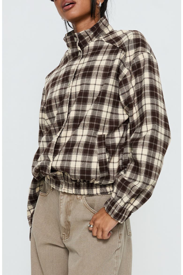 Khodana Plaid Funnel Neck Jacket, Alternate, color, BROWN CHECK