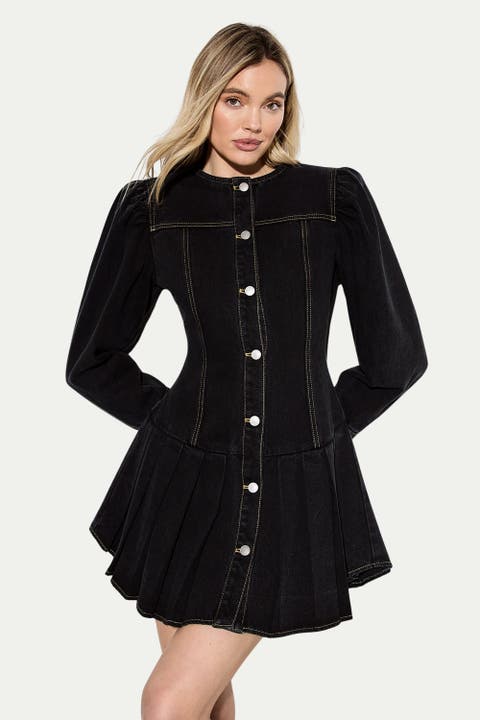 Premium Denim Balloon Sleeve Dress