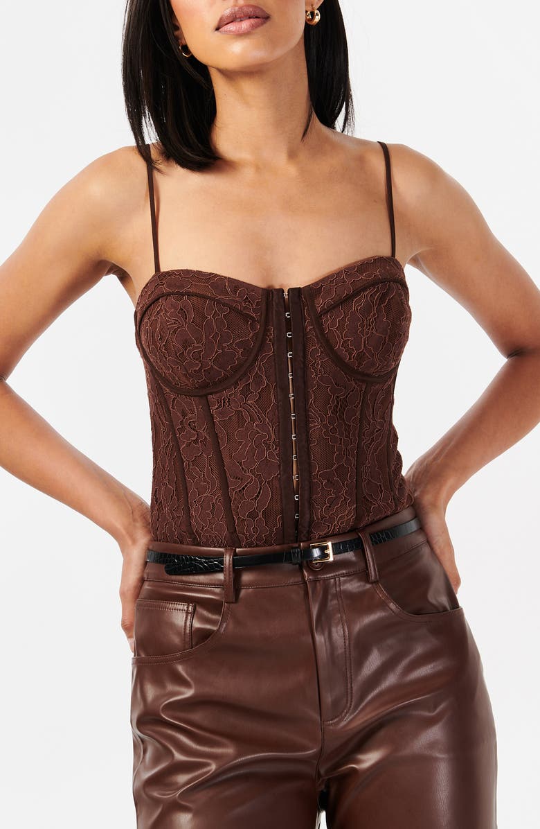 CAMI NYC Arlette Lace & Crepe Corset Bodysuit, Main, color,