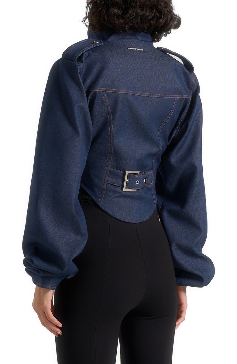 Manière De Voir Solange Denim Tacked Sleeve Corset Jacket, Alternate, color, Polished Indigo