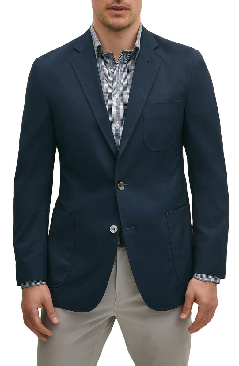 Brooks Brothers Performance Series Navy Stretch Cotton Blend Blazer Jacket, Main, color, 