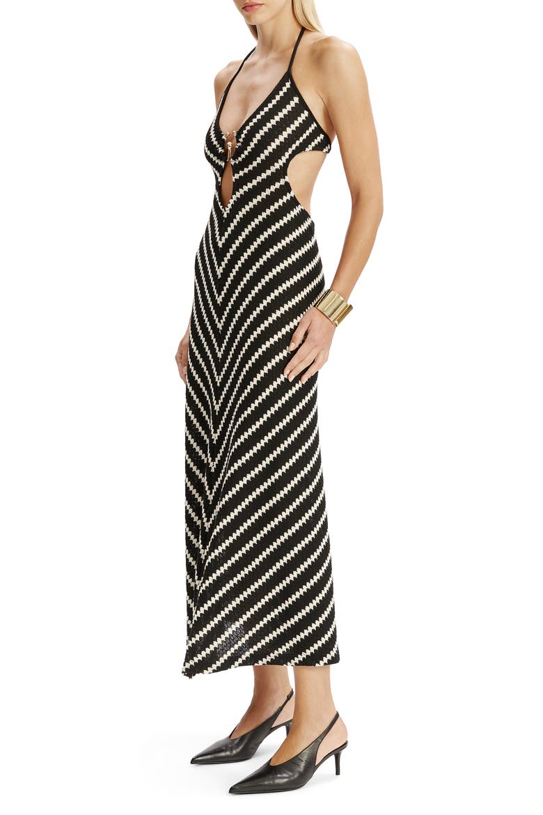 Rosala Stripe Knit Halter Maxi Dress, Alternate, color, BLACK STRIPE