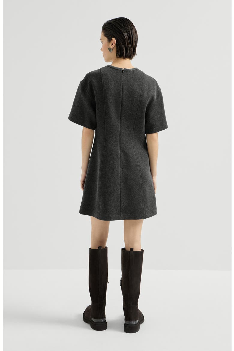 Techno cotton and cashmere interlock t-shirt dress with precious collar, Alternate, color, Anthracite