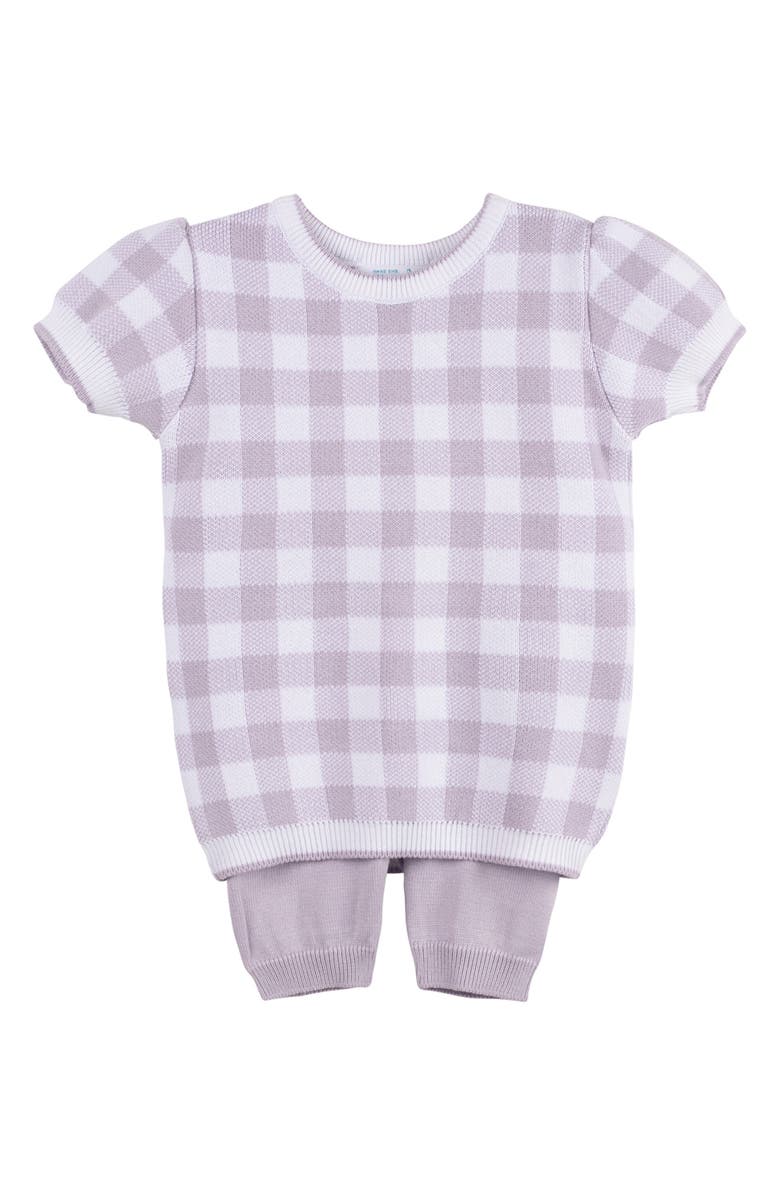 Feltman Brothers Kids Gingham Short Sleeve Sweater & Pants, Main, color, Lilac