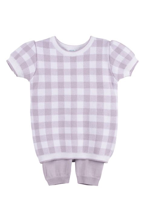 Kids Gingham Short Sleeve Sweater & Pants (Baby)
