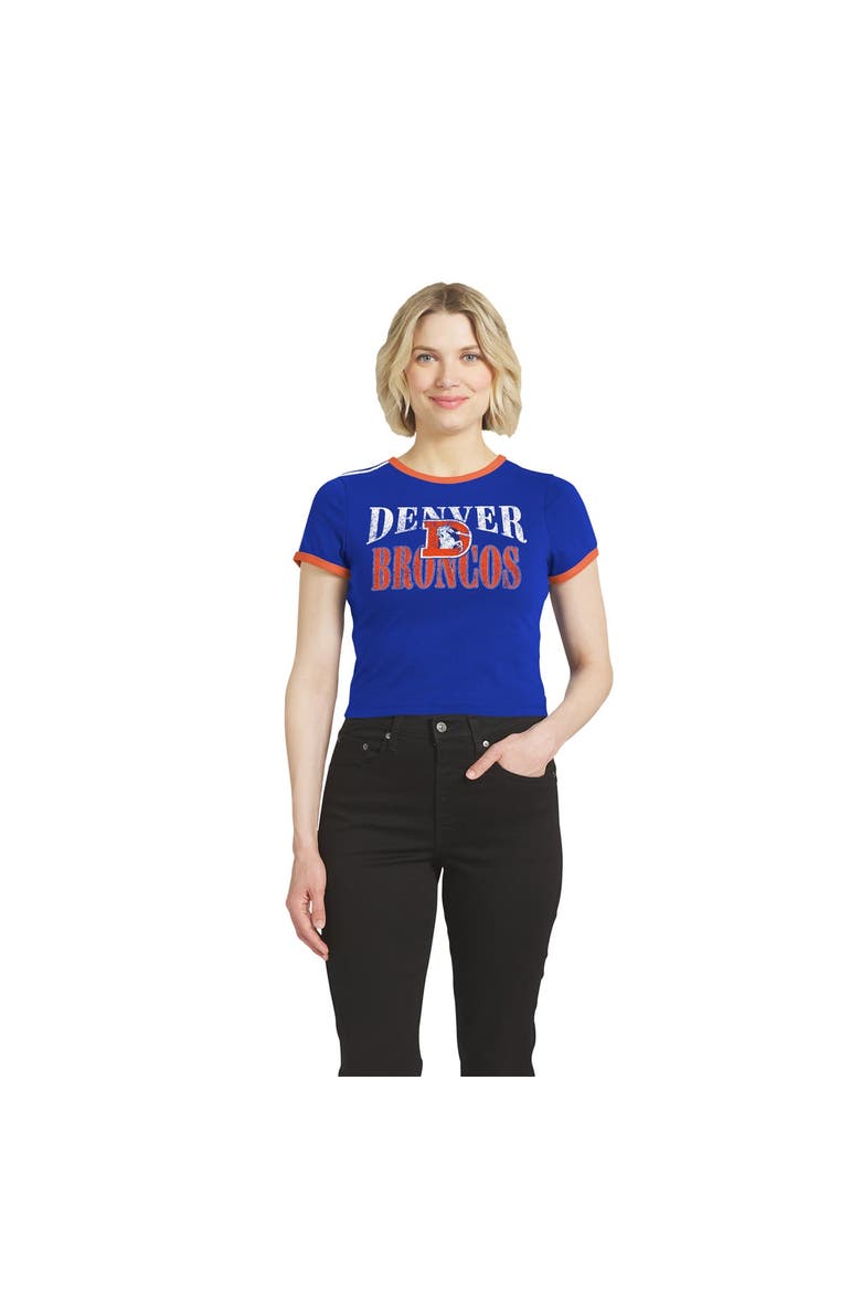 Women's WEAR by Erin Andrews  Royal Denver Broncos Cropped Throwback Ringer Baby T-Shirt, Main, color, Royal