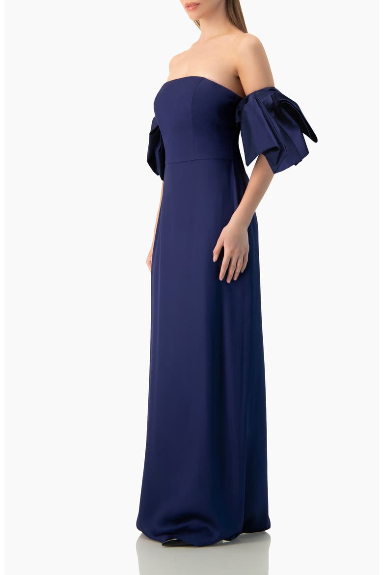 Strapless Column Gown with Detachable Bow Sleeves, Alternate, color, Navy Blue