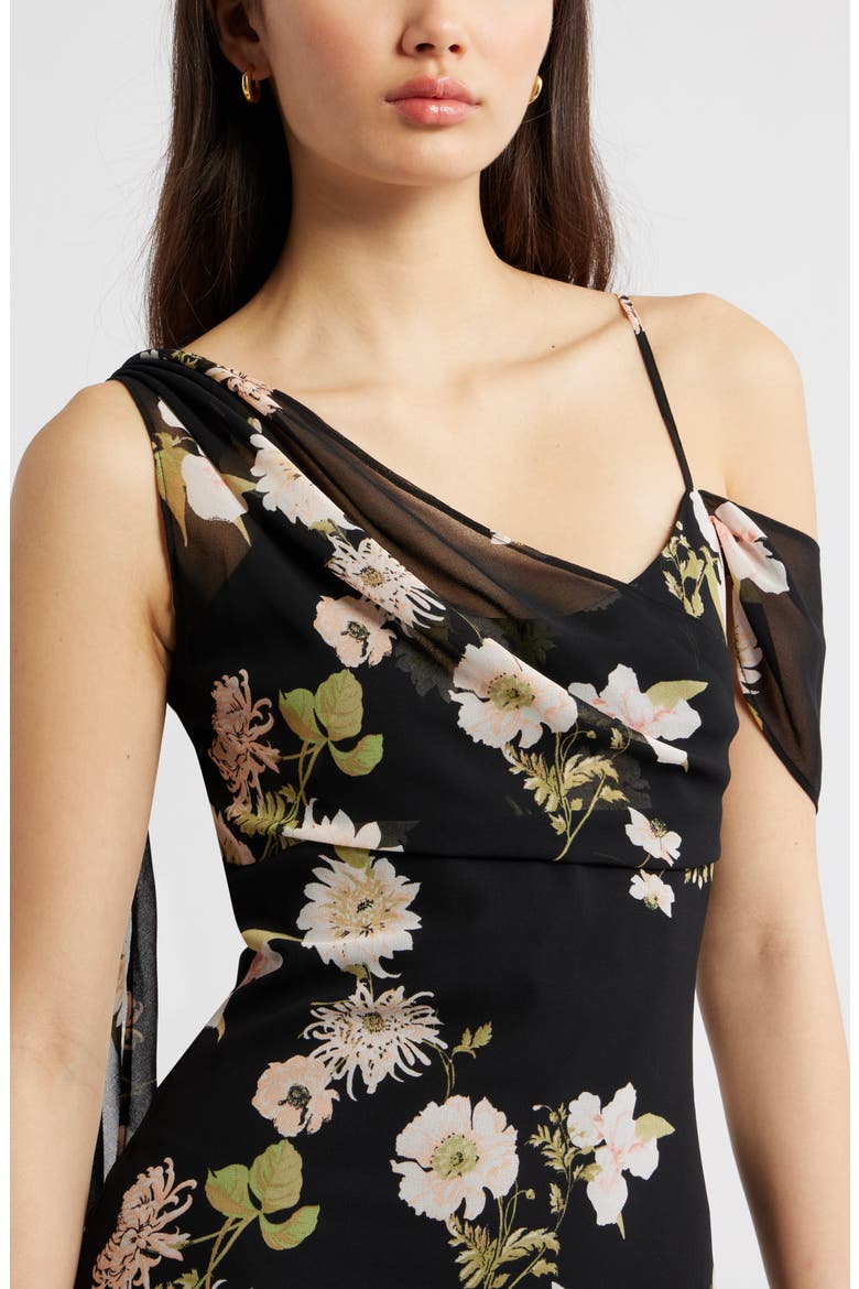 Asymmetric Chiffon Dress, Alternate, color, BLACK- PINK IRIS FLORAL