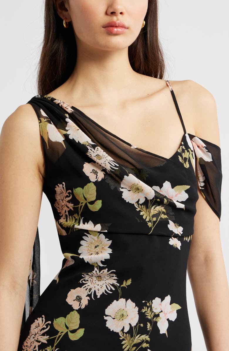 Open Edit Asymmetric Chiffon Dress, Alternate, color, Black- Pink Iris Floral