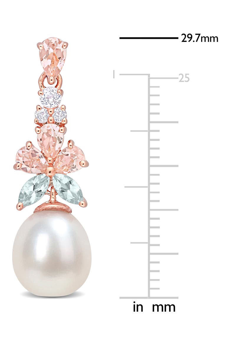 18K Rose Gold Plated Morganite, White Topaz, Aquamarine & 8.5–9mm Cultured Pearl Drop Earrings, Alternate, color, PINK