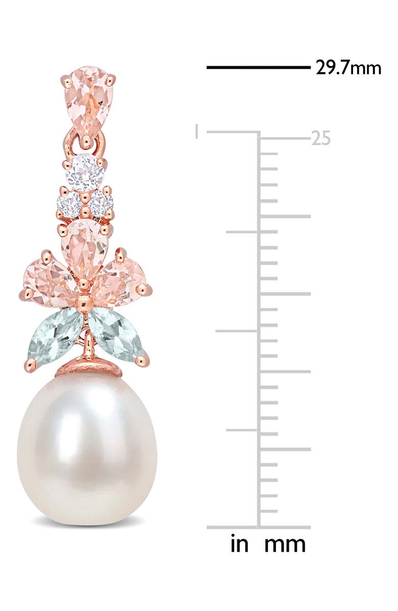 DELMAR 18K Rose Gold Plated Morganite, White Topaz, Aquamarine & 8.5–9mm Cultured Pearl Drop Earrings, Alternate, color, Pink