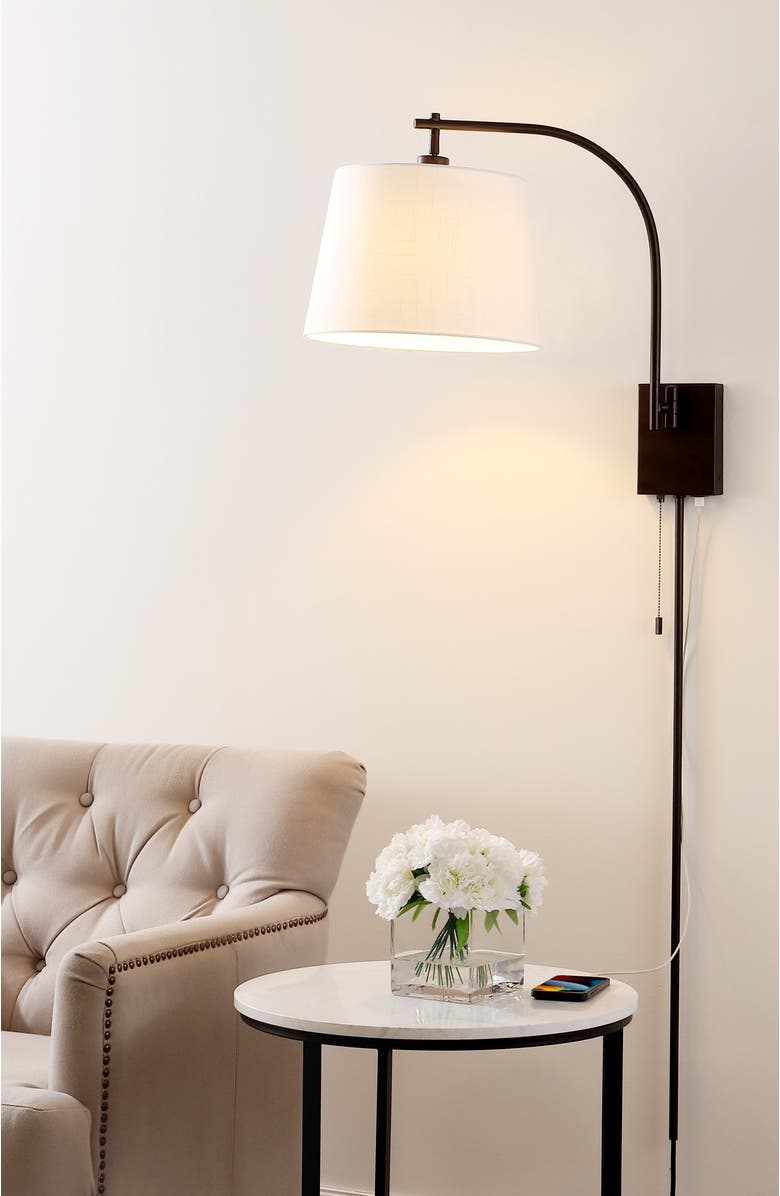 JONATHAN Y Gosling 22.5" 1-Light Mid-Century Modern Plug-In or Hardwired Iron LED Gooseneck Swing Arm Wall Sconce with Pull-Chain and USB Charging Port, Oil Rubbed Bronze, Alternate, color, 