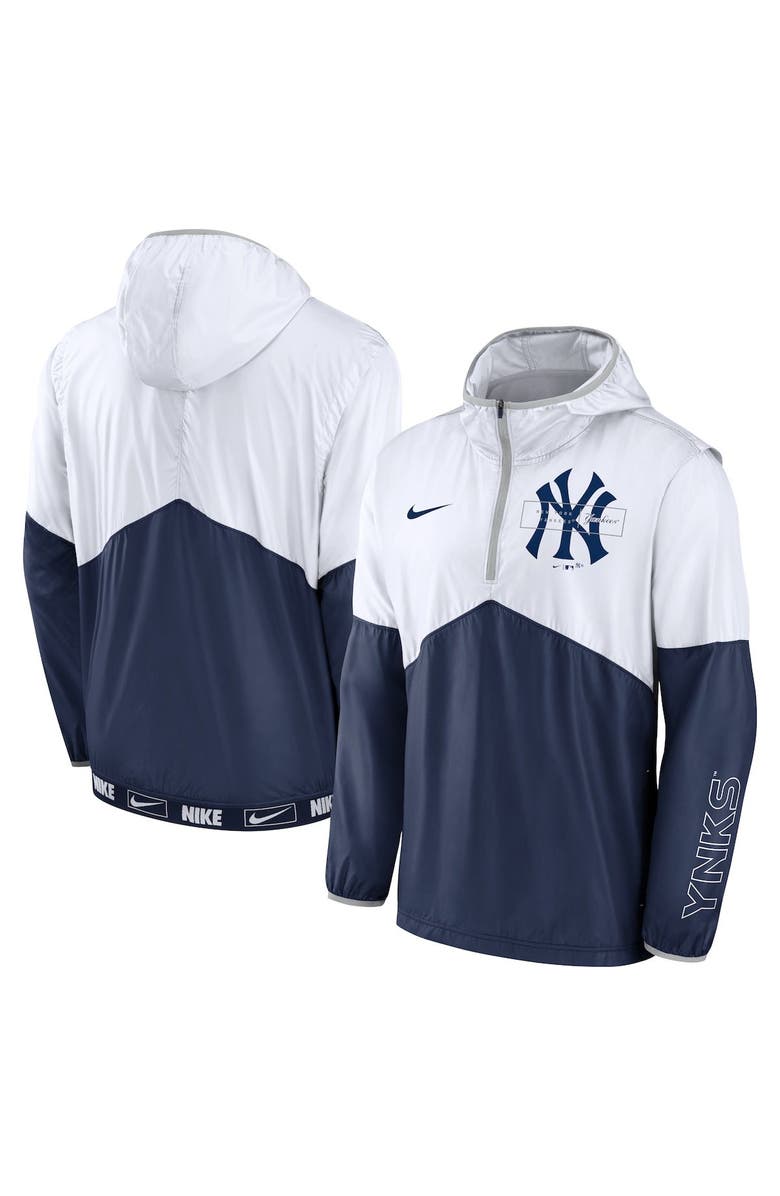 Nike Men's Nike White/Navy New York Yankees Overview Half-Zip Hoodie Jacket, Main, color,