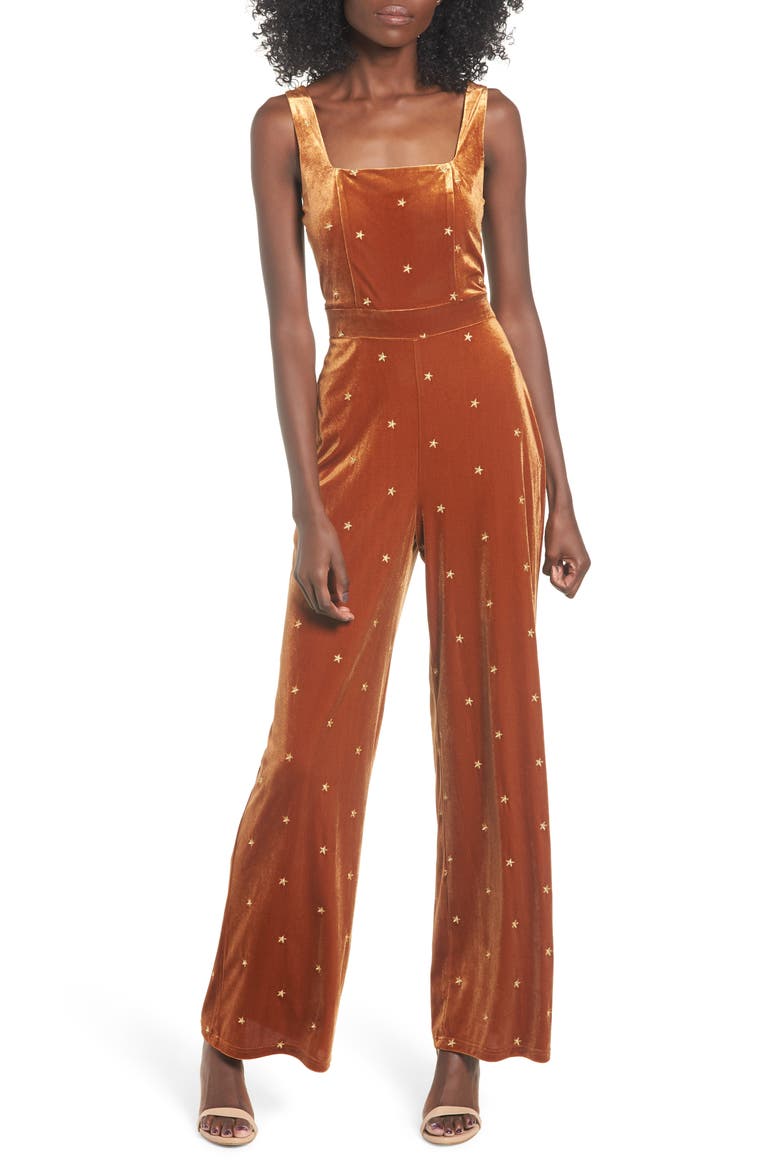 Star Velvet Jumpsuit, Main, color, RUST