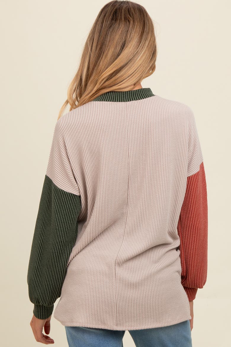 Ribbed Colorblock Side Slit Top, Alternate, color, Taupe