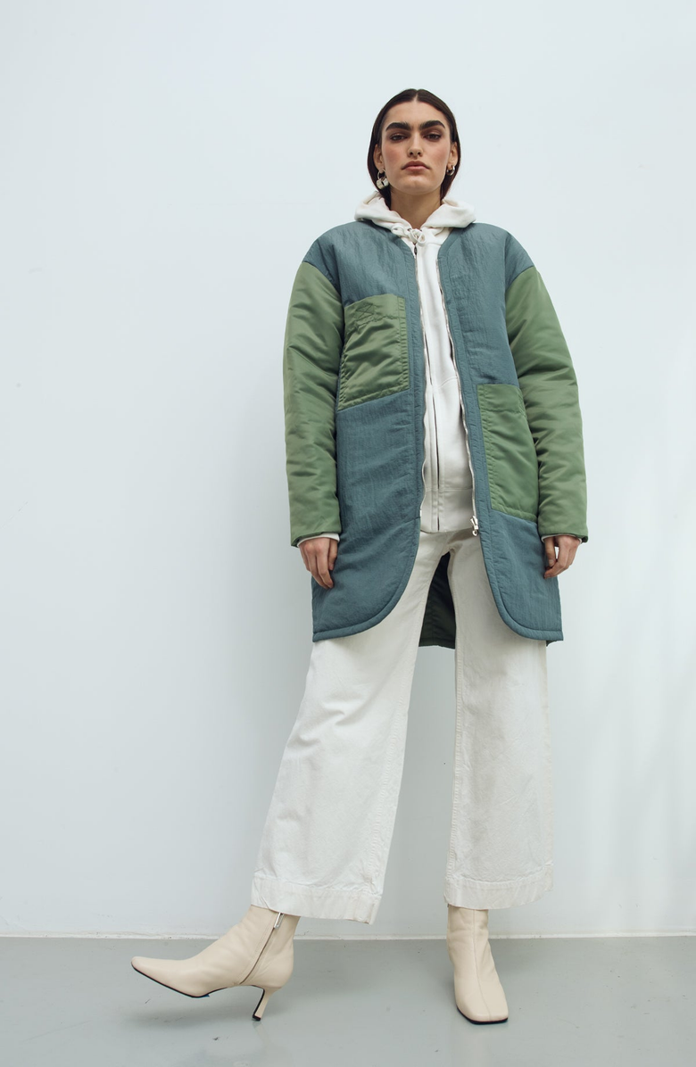 CAALO Sustainable Water-Resistant Car Coat, Alternate, color, Green / Blue