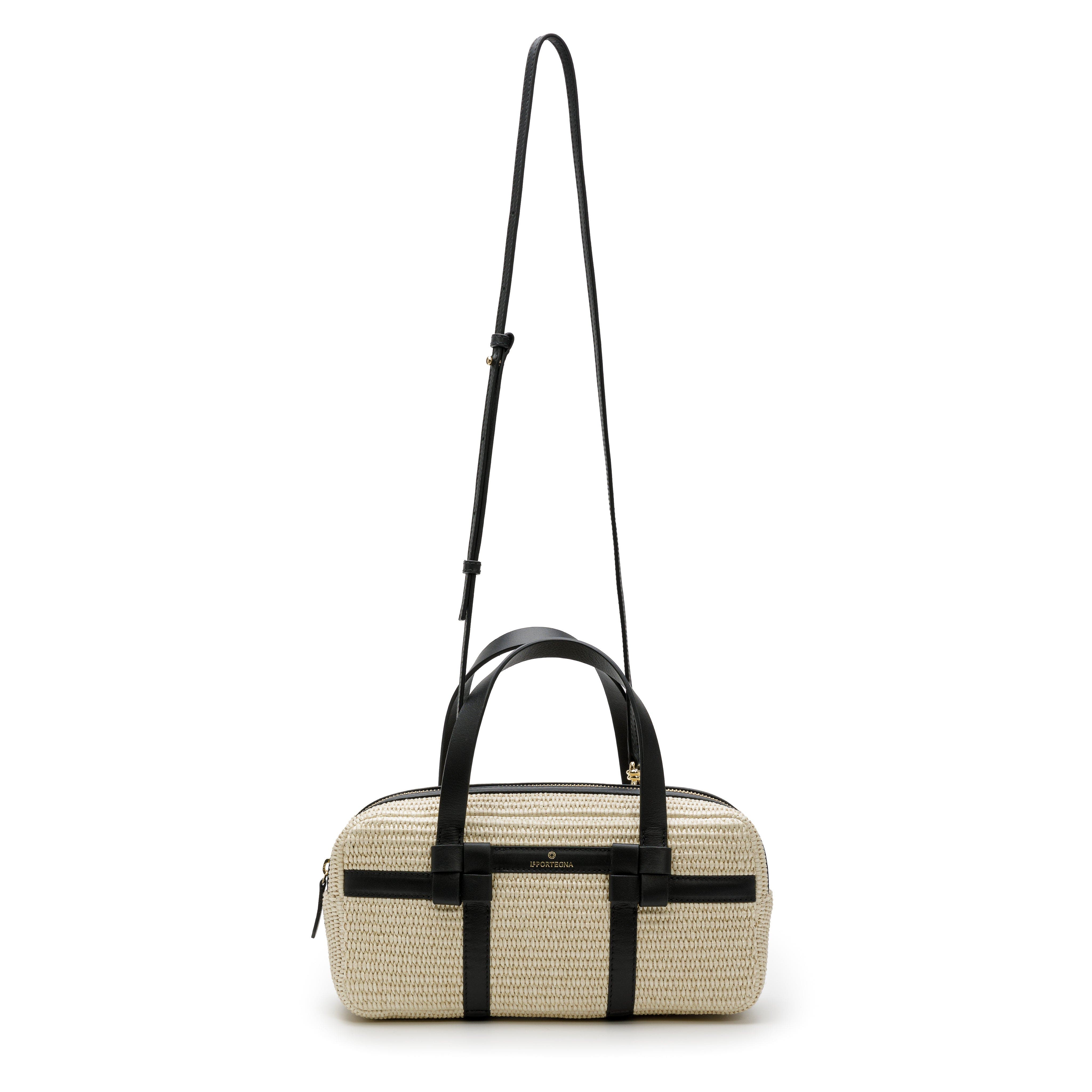 LA PORTEGNA Bibi Jute Bag With Shoulder Strap And Iconic Knots, Alternate, color, White