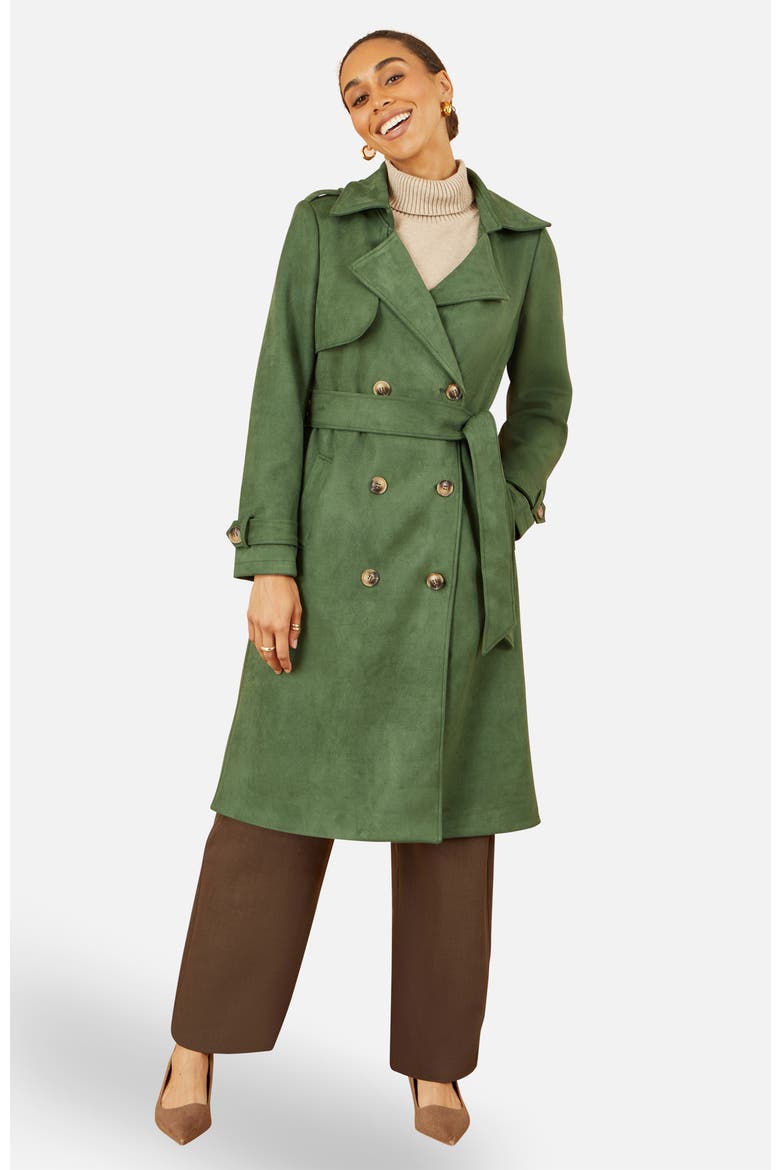Faux Suede Trench Coat, Alternate, color, Green