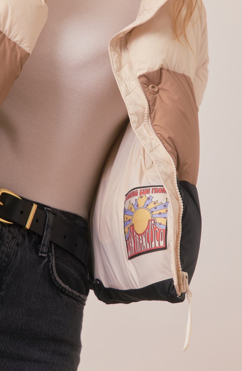 Marine Layer Gia Crop Down Puffer Jacket, Alternate, color, Neutral Colorblock