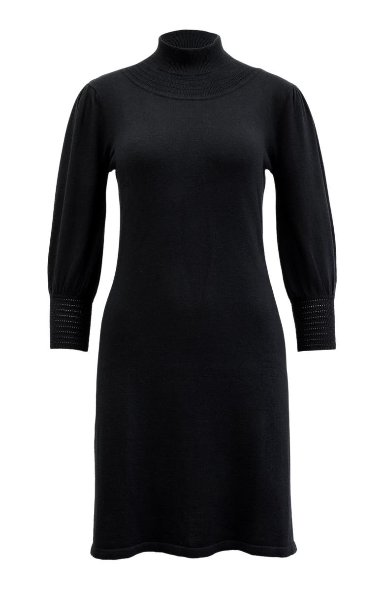 Hope & Henry Women's Mock Neck Puff Sleeve Sweater Dress, Main, color, Black