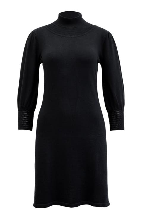 Women's Mock Neck Puff Sleeve Sweater Dress
