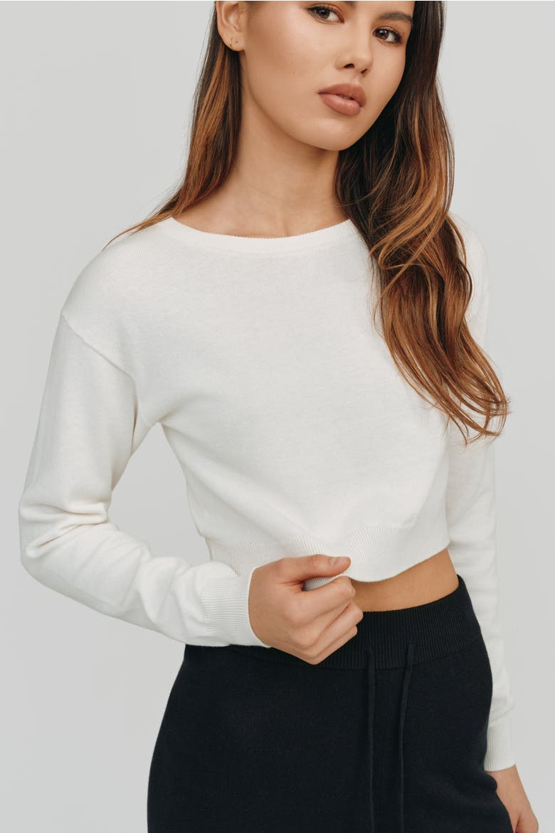 Astrid Long Sleeve Crop Sweater, Alternate, color, White