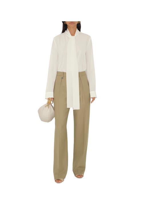 Burberry Wool Tailored Trousers In Flax
