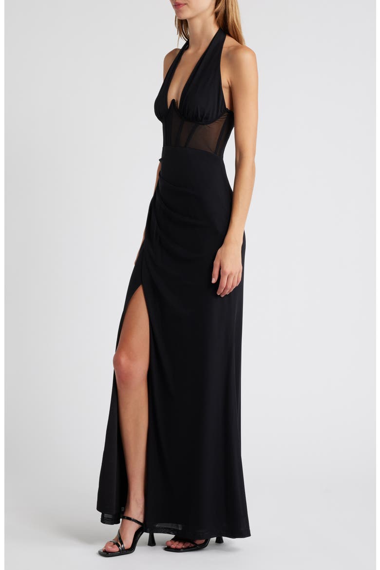 Never Ending Glamour Halter Gown, Alternate, color, BLACK/ BLACK