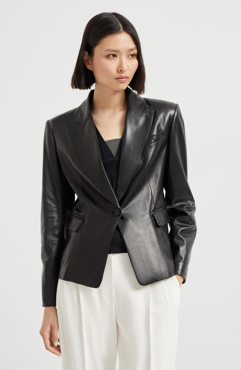 Brunello Cucinelli Nappa leather blazer, Alternate, color, Black