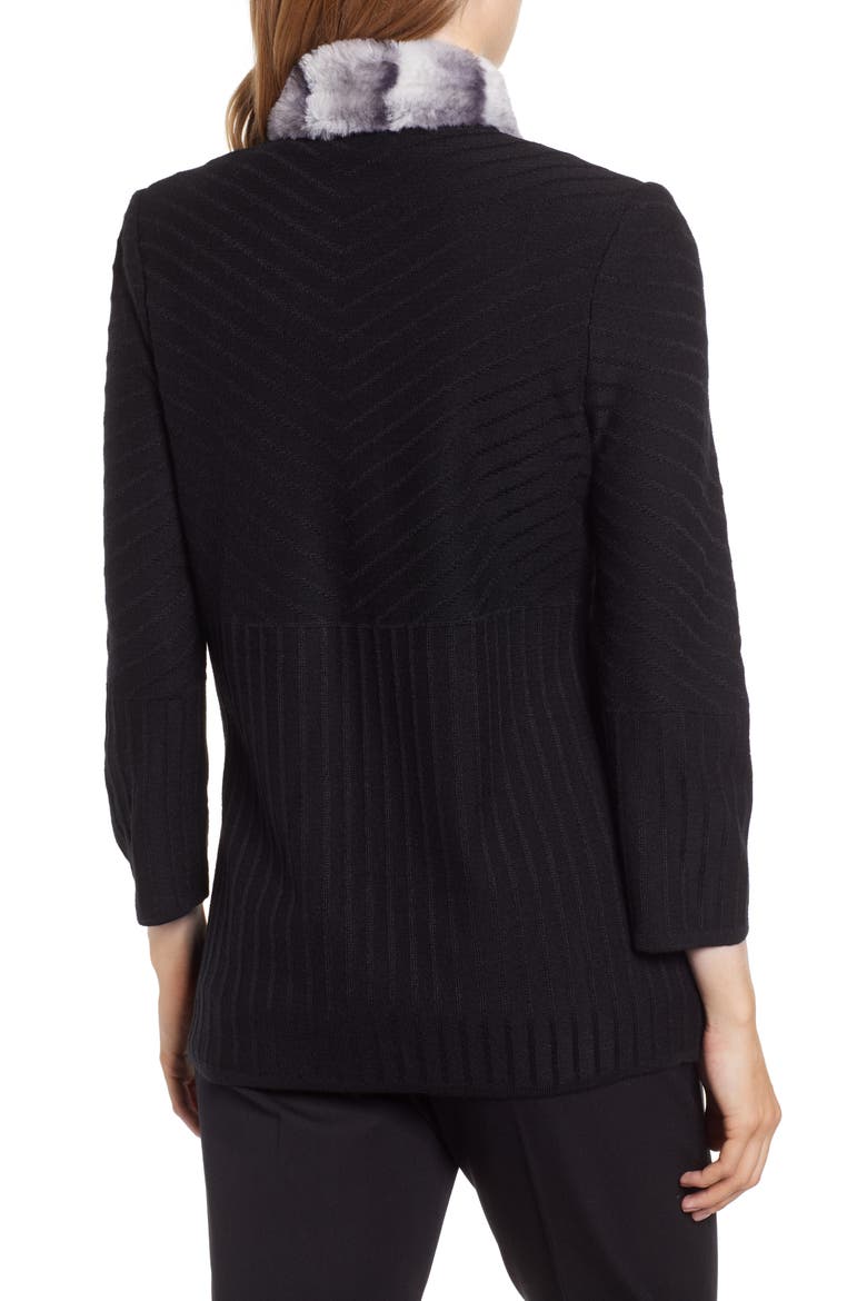 Faux Fur Trim Knit Jacket, Alternate, color, BLACK