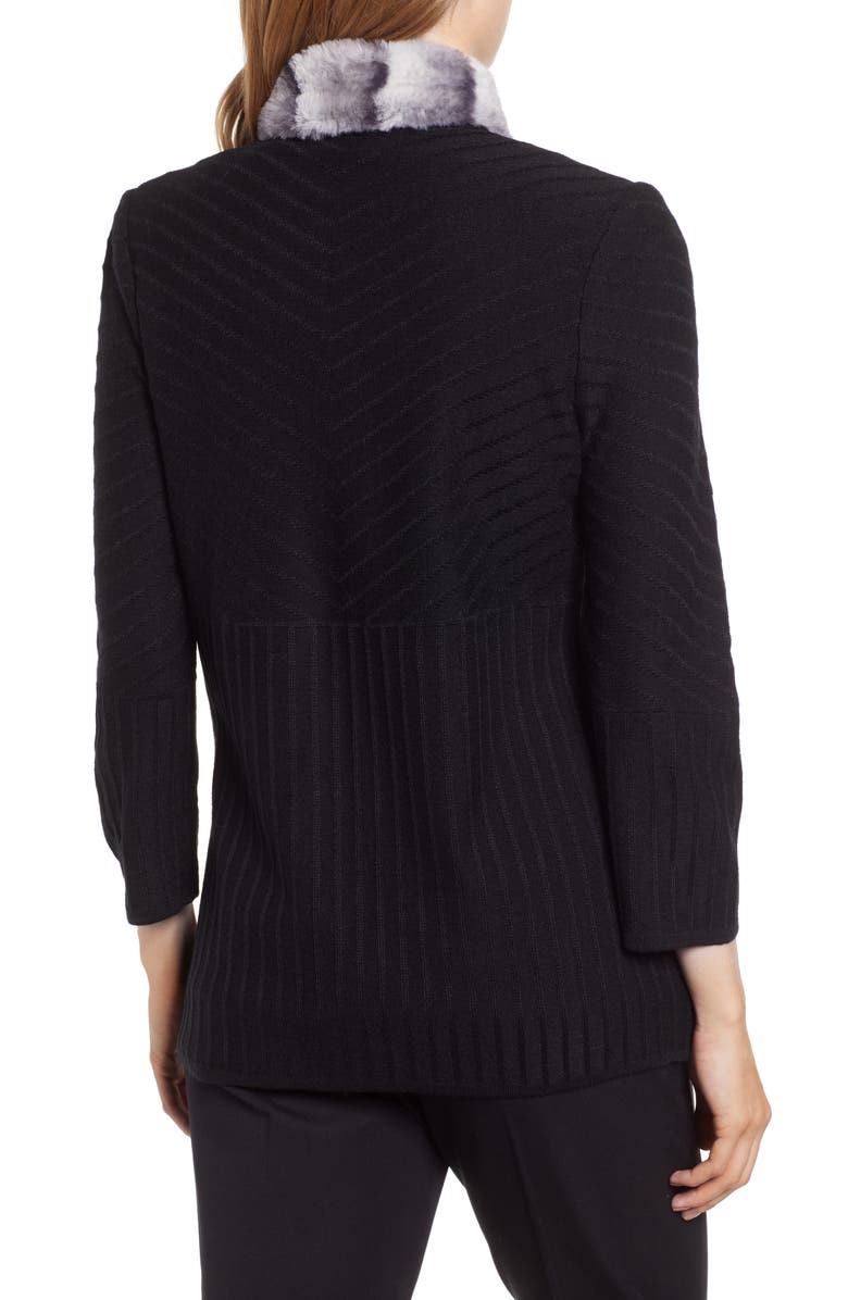 Ming Wang Faux Fur Trim Knit Jacket, Alternate, color, 