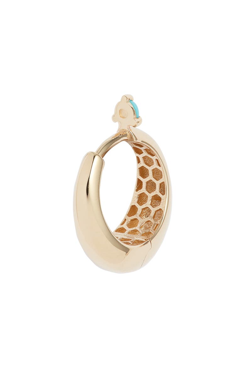 14K Gold Prong Turquoise Tapered Dome Hinge Hoop Earrings, Alternate, color, YELLOW GOLD