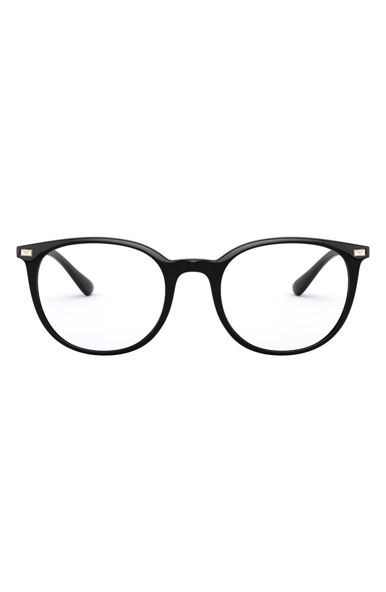 Emporio Armani 52mm Round Optical Glasses, Main, color, Shiny Black / Demo Lens