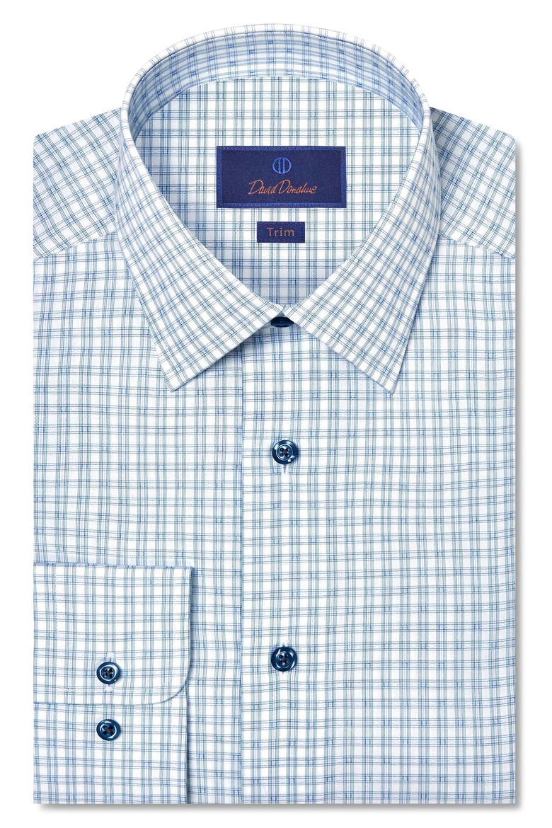 Trim Fit Dobby Check Dress Shirt, Main, color, WHITE/ GREEN