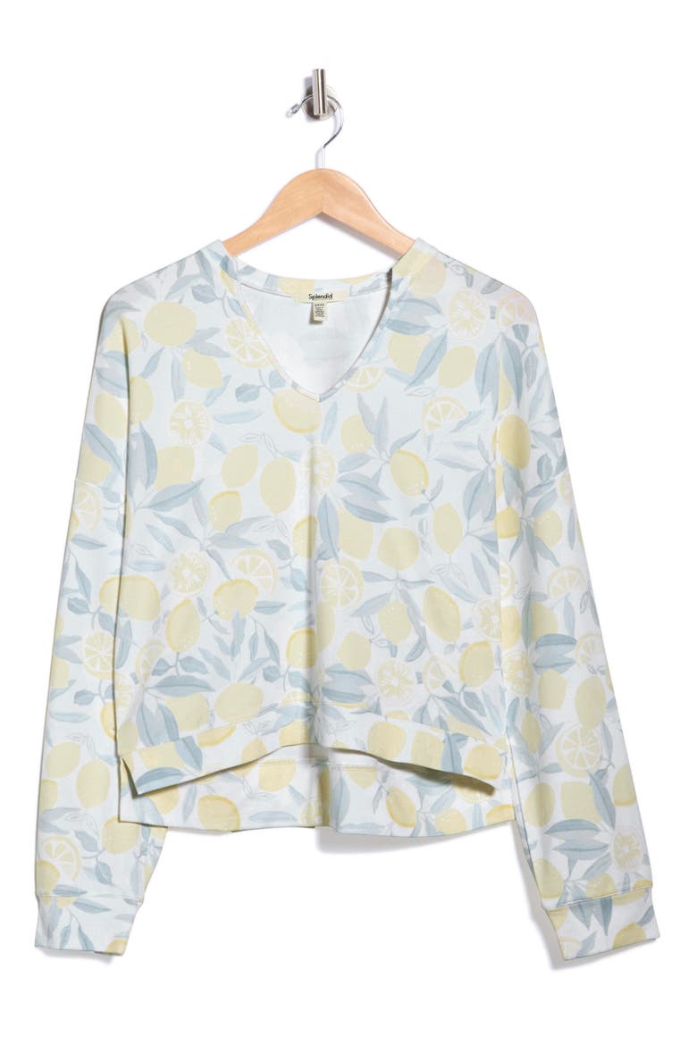 Alessia Lemon Cotton Blend Pullover, Alternate, color, PURPLE/ LEMON PRINT