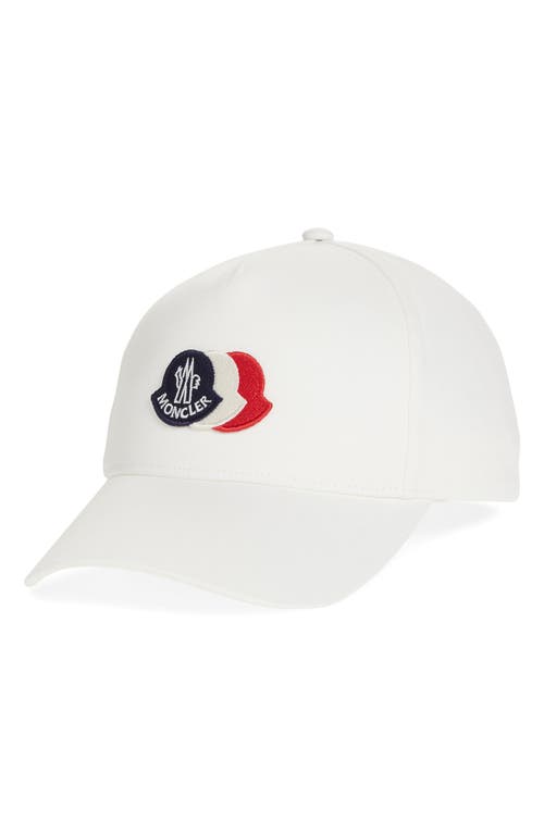 Moncler Kids' Tricolor Logo Patch Cotton Gabardine Baseball Cap in White at Nordstrom, Size Small