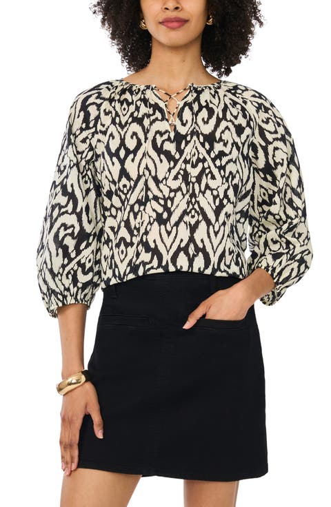 Print Lace Up Top (Regular & Petite)