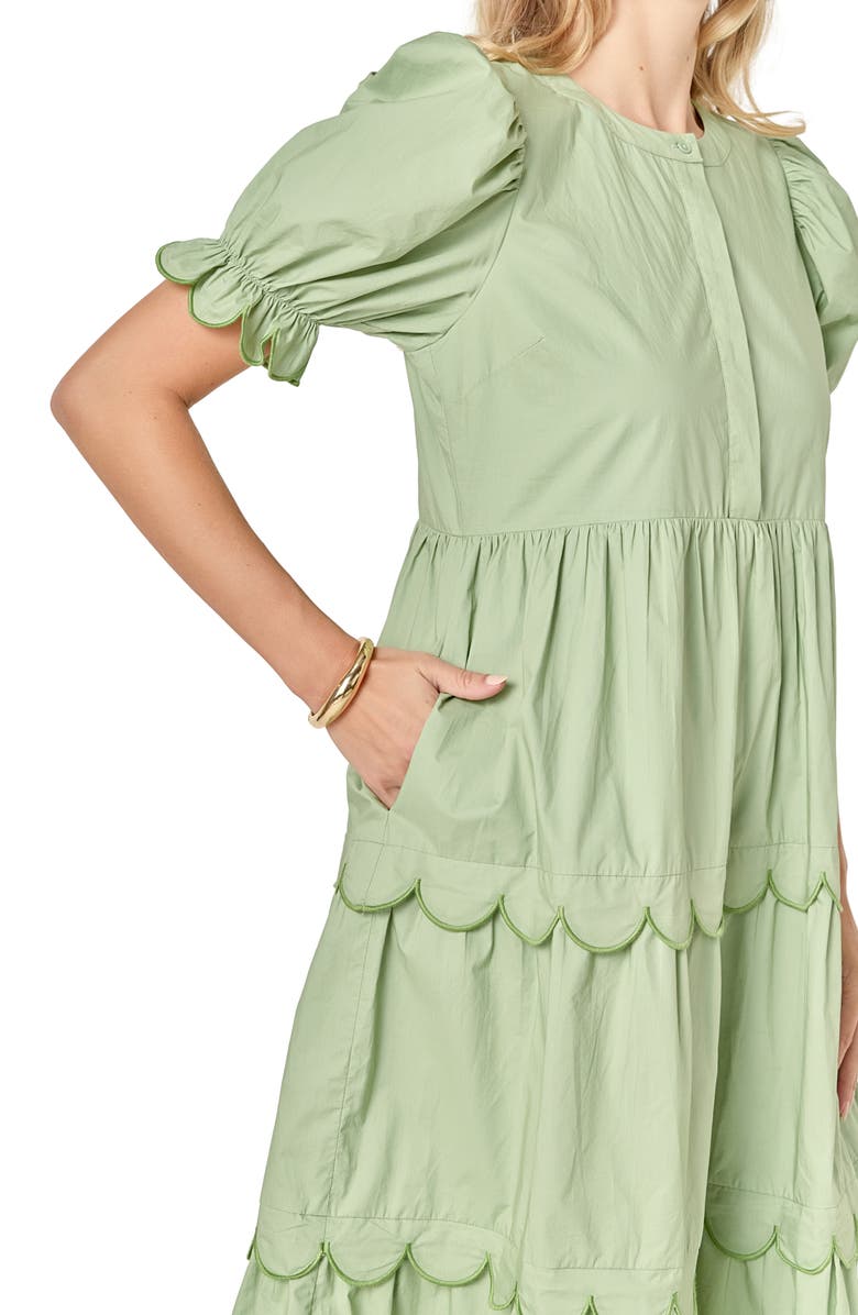 English Factory Contrast Scalloped Trim Cotton Midi Dress, Alternate, color, Sage/ Green