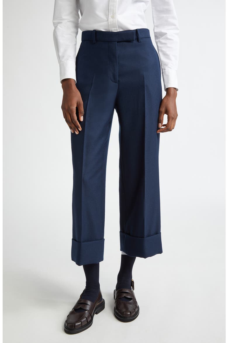 Sack Cuff Wool Twill Trousers, Main, color, NAVY