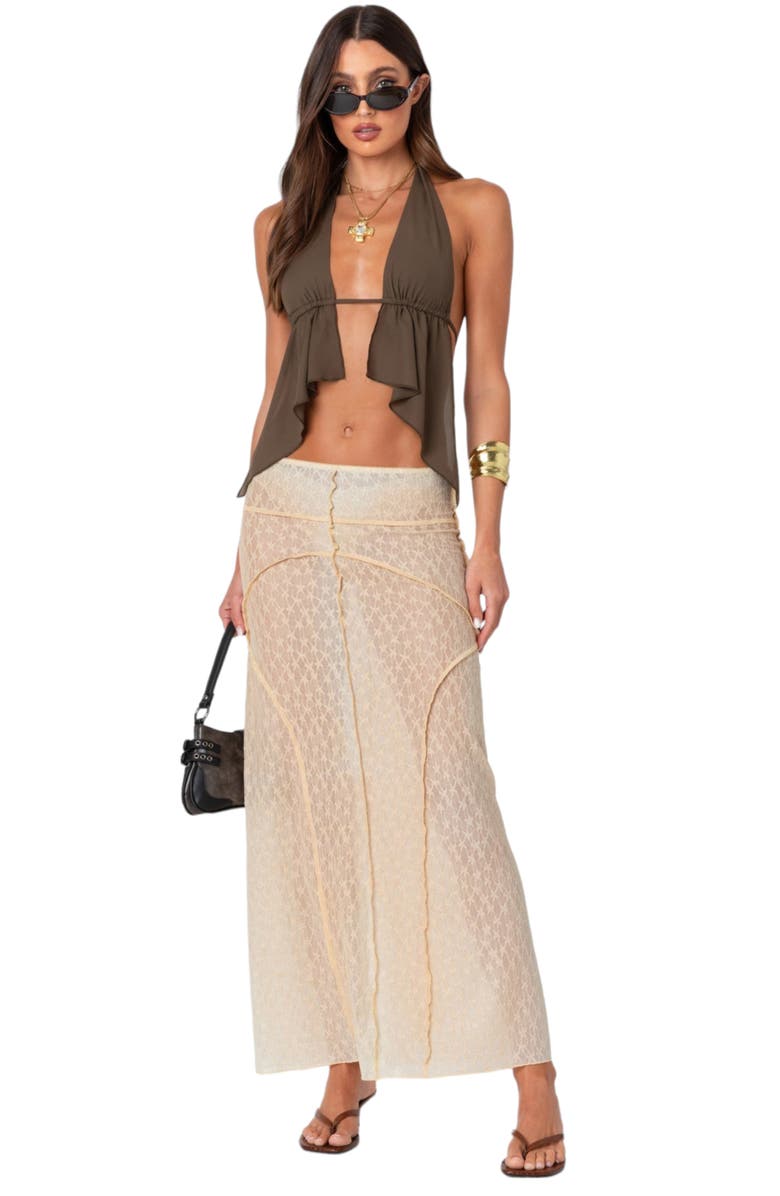 EDIKTED Inside Out Sheer Maxi Skirt, Alternate, color, Beige