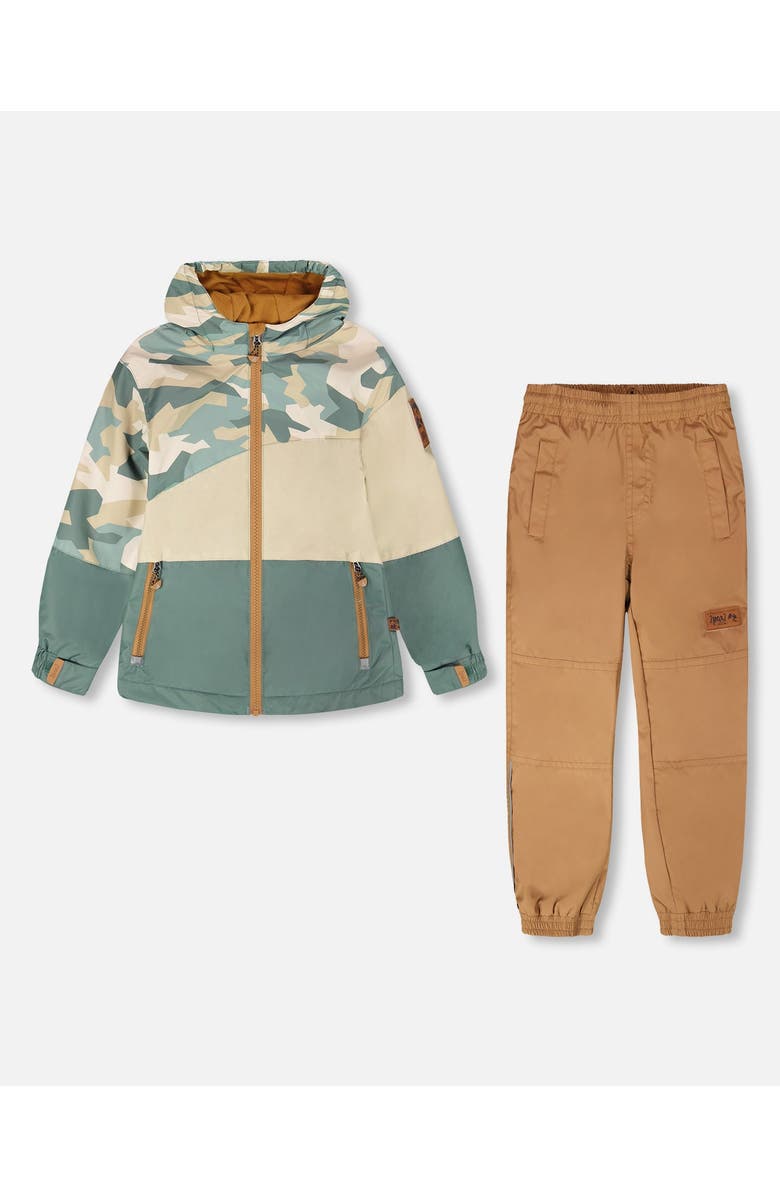 Deux par Deux Two-Piece Mid-Season Camouflage Outerwear Set, Main, color, Green Camouflage Print