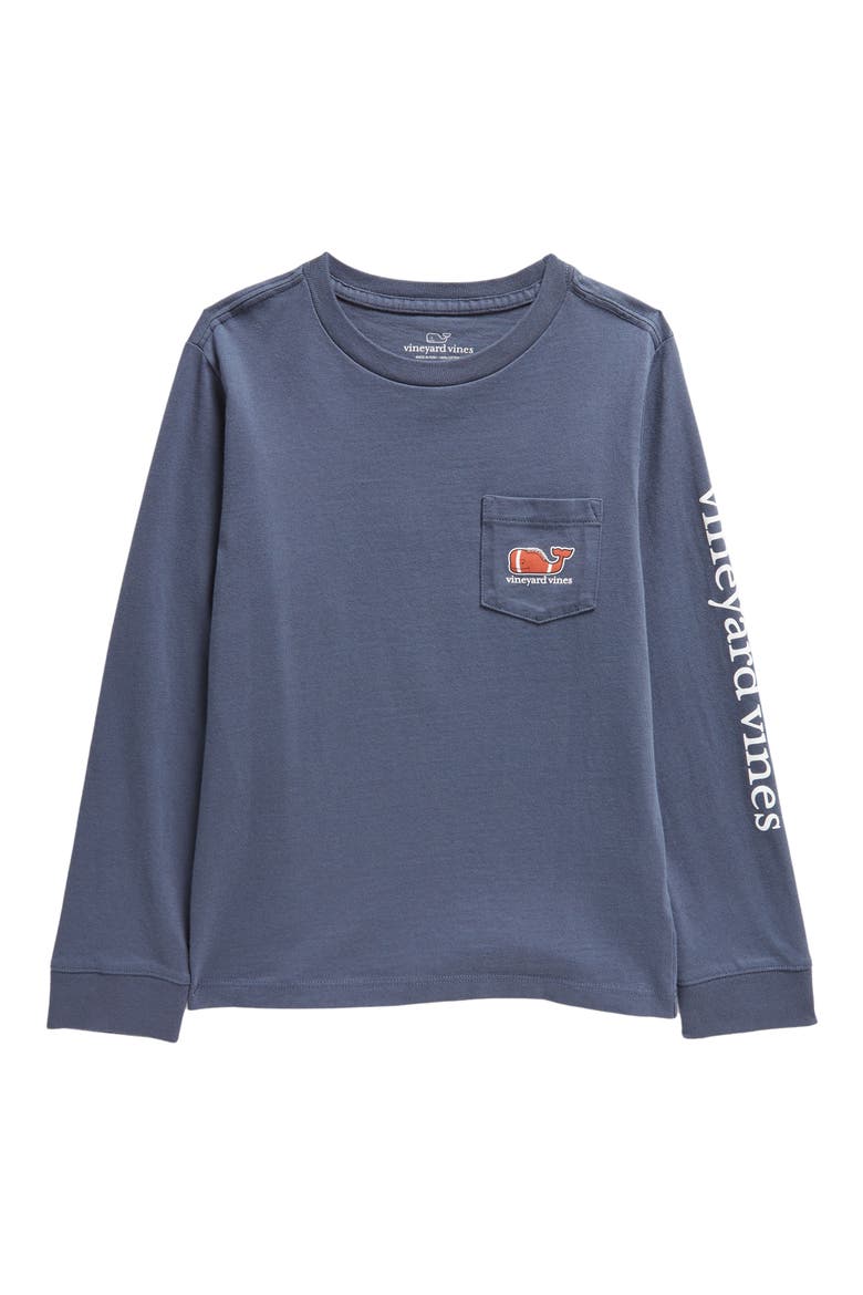 Kids' Football Whale Long Sleeve Pocket Graphic Tee, Main, color, BLUE BLAZER