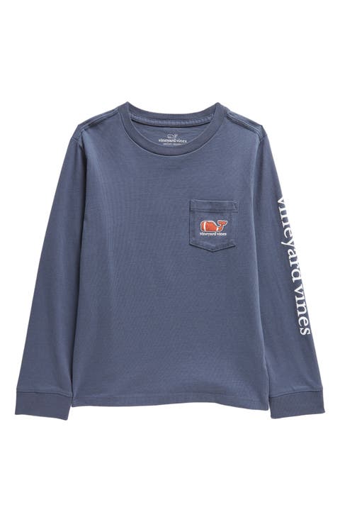 Kids' Football Whale Long Sleeve Pocket Graphic Tee
