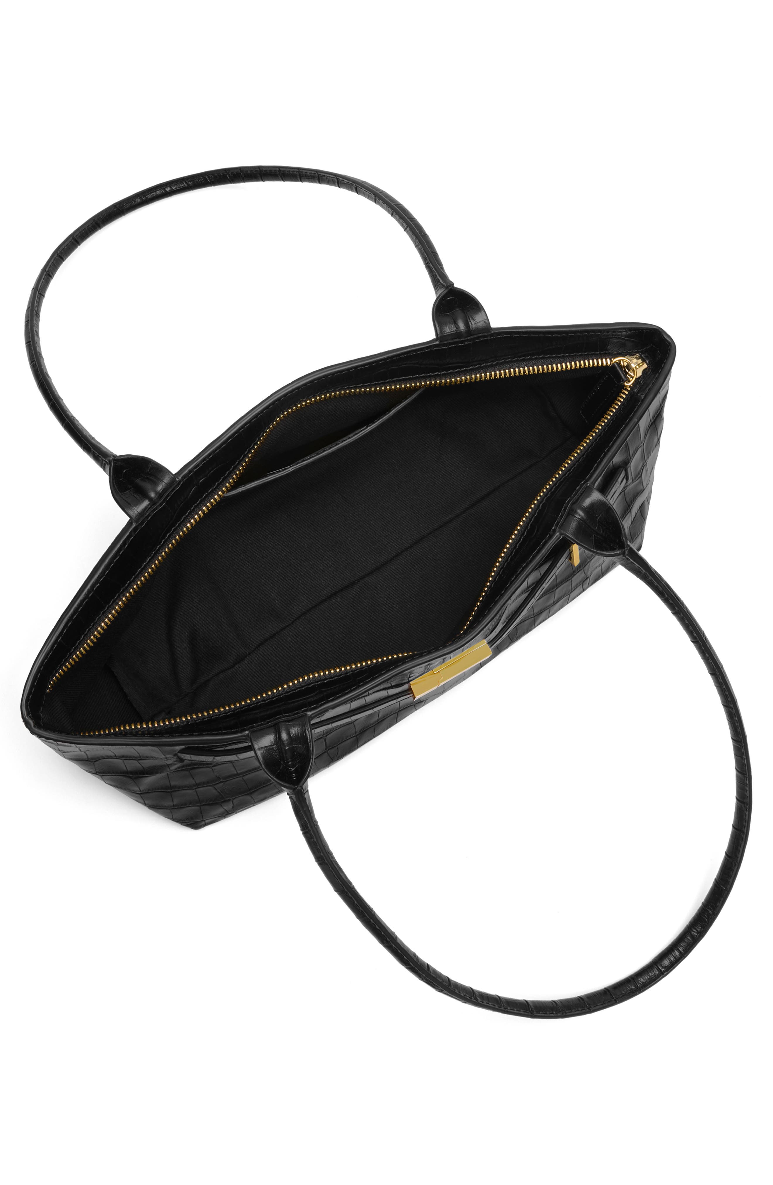 The New York Croc Embossed Leather Shoulder Bag, Alternate, color, BLACK