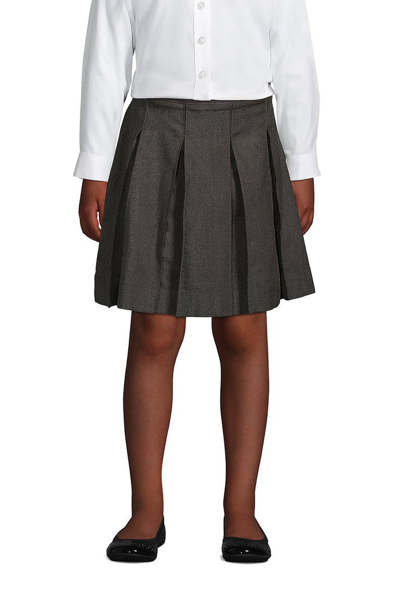 School Uniform Girls Solid Box Pleat Skirt Below The Knee, Main, color, Gray