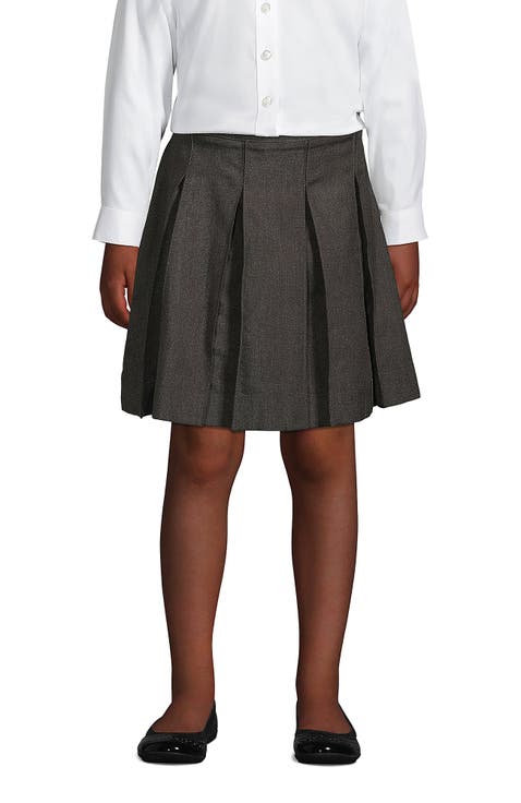 School Uniform Girls Solid Box Pleat Skirt Below the Knee