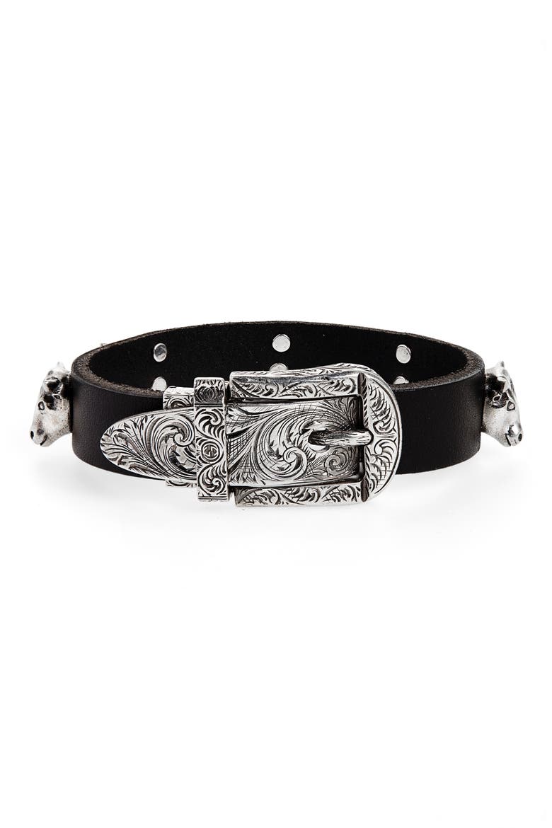 Sterling Silver Stud Leather Bracelet, Alternate, color, BLACK